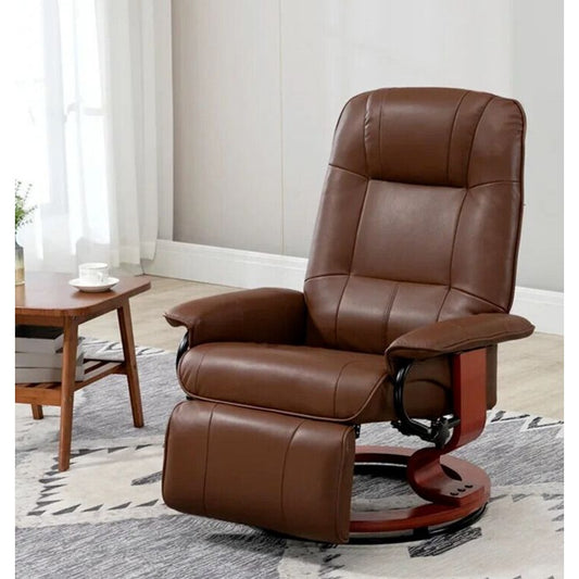 Adjustable Manual Swivel Base Recliner Chair with Extending Footrest in Brown