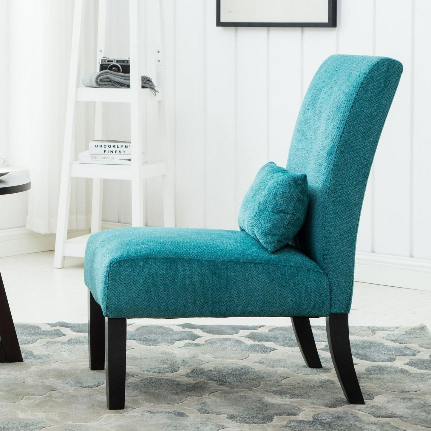 Teal Blue Chenille Fabric Accent Chair w/Matching Pillow - Livingroom, Bedroom