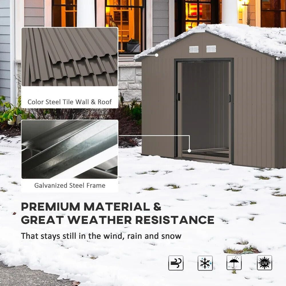 Outdoor Storage Garden Shed, Rust Resistant Galvanized Steel - 10x12ft, Gray