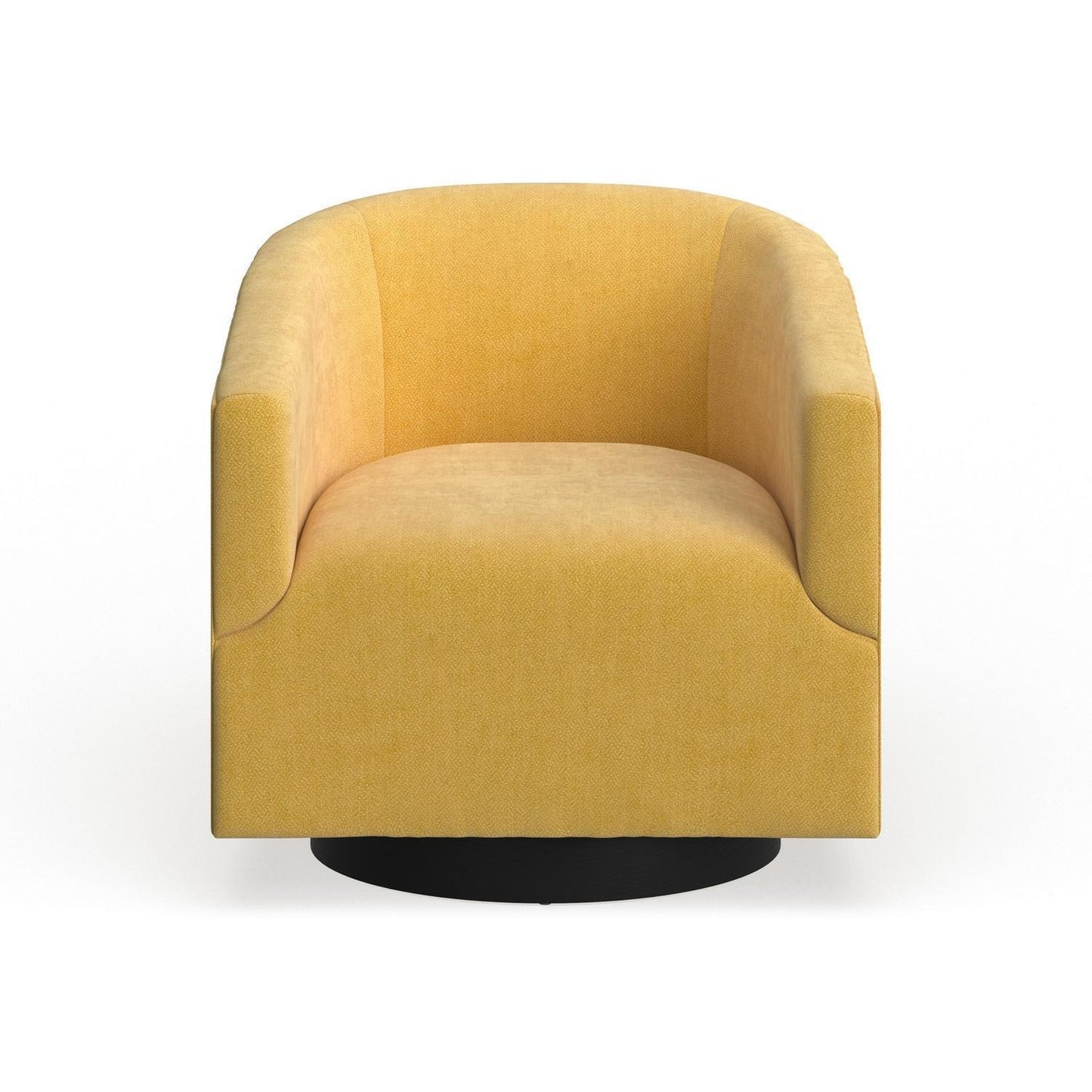 Swivel Accent Armchair with Wood Base and Barrel Back in Yellow