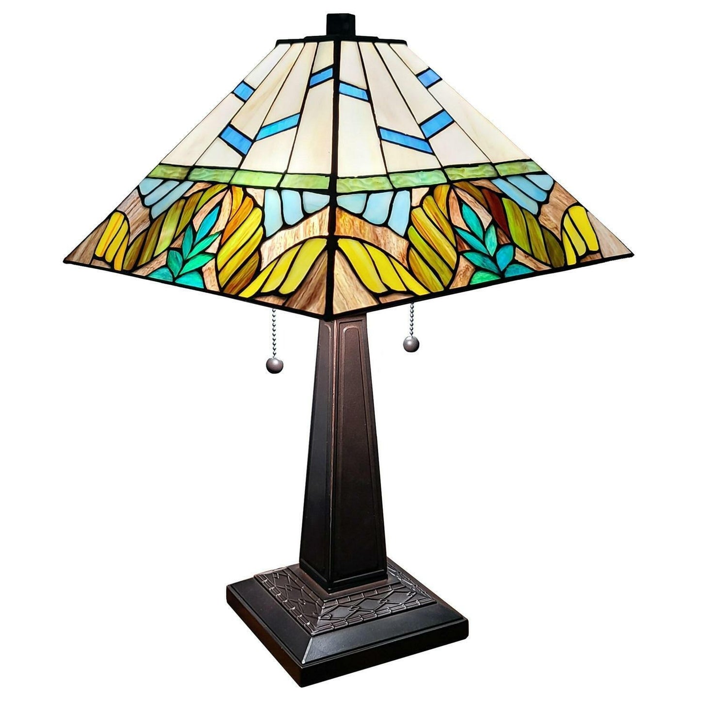 Multicolor Stained Glass Mission Tiffany Style Table Accent Lamp 2 Lights 22in