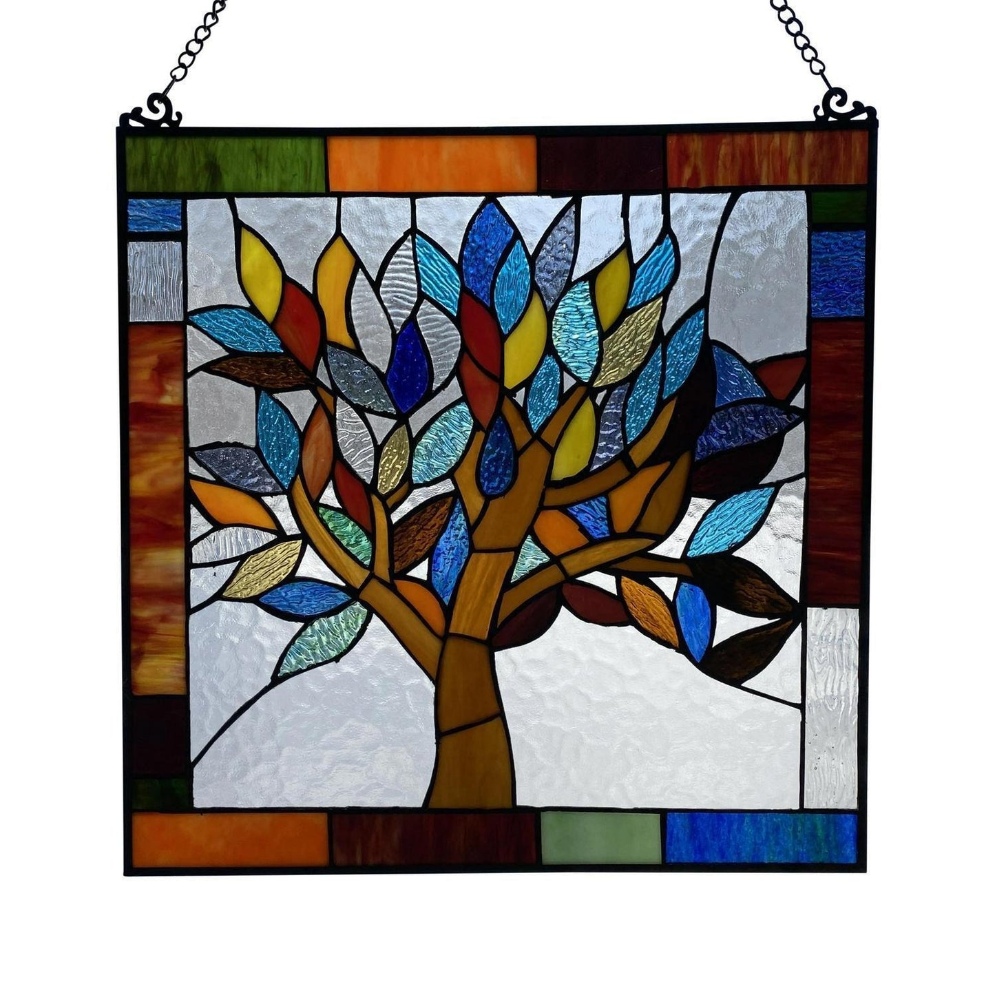 Tiffany Style Colorful World Tree Stained Glass 18in Window Panel Suncatcher