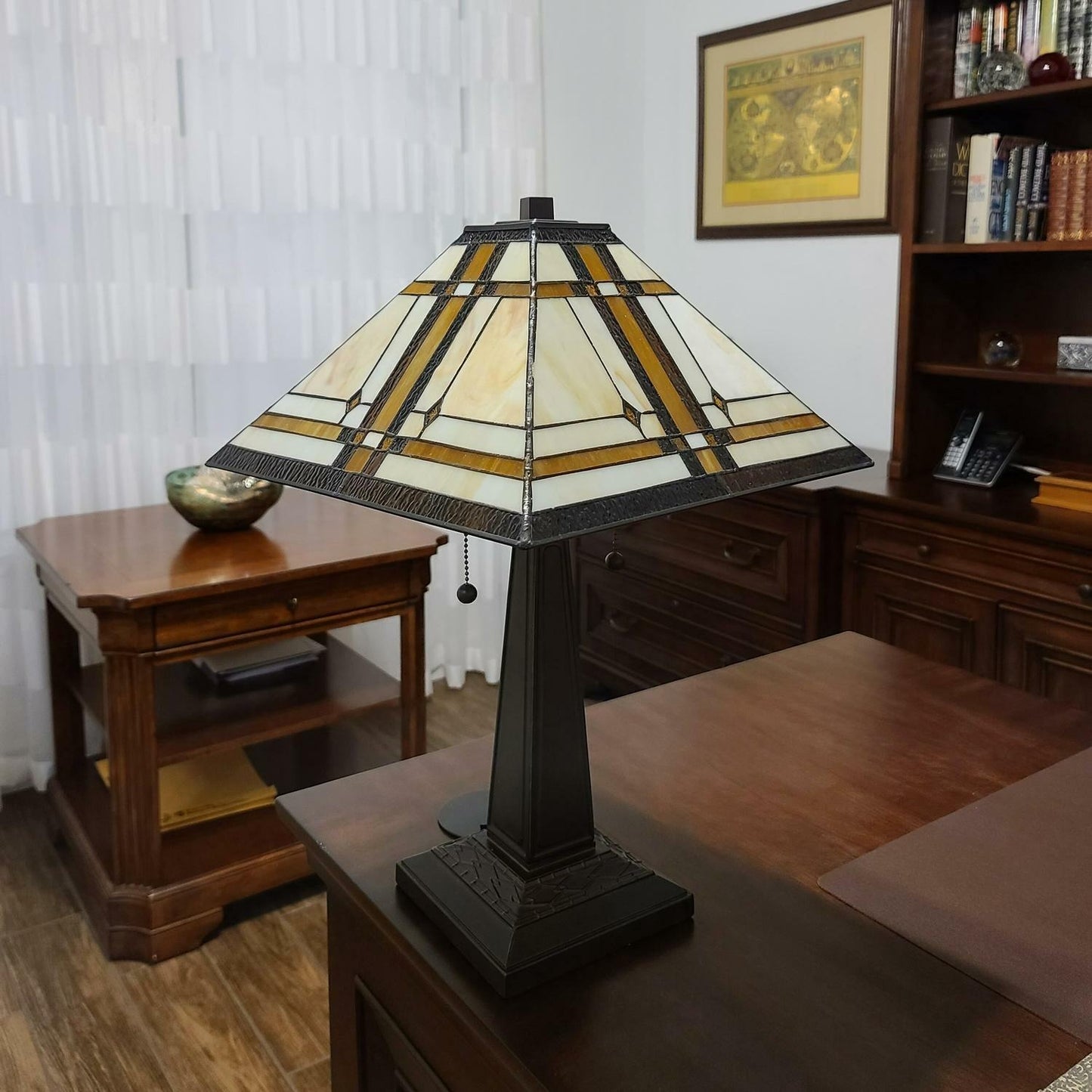 Tiffany Style Mission Table Lamp Handcrafted Stained Glass Accent Lamp