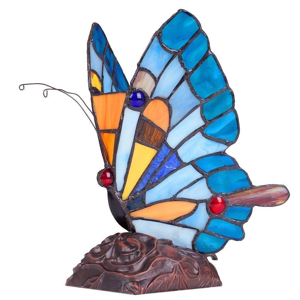 Blue Butterfly Stained Glass Accent Lamp Tiffany Style Stained Glass 10in