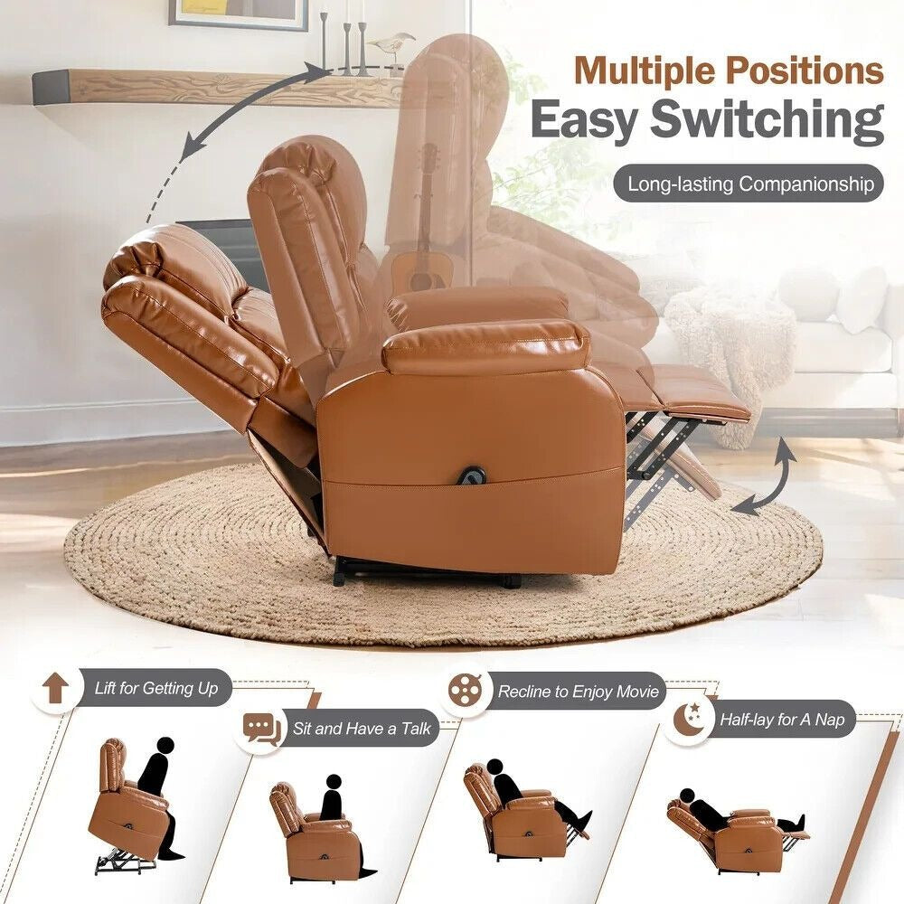 Power Lift Recliner Chair for Elderly with Remote to Customize Settings - Brown
