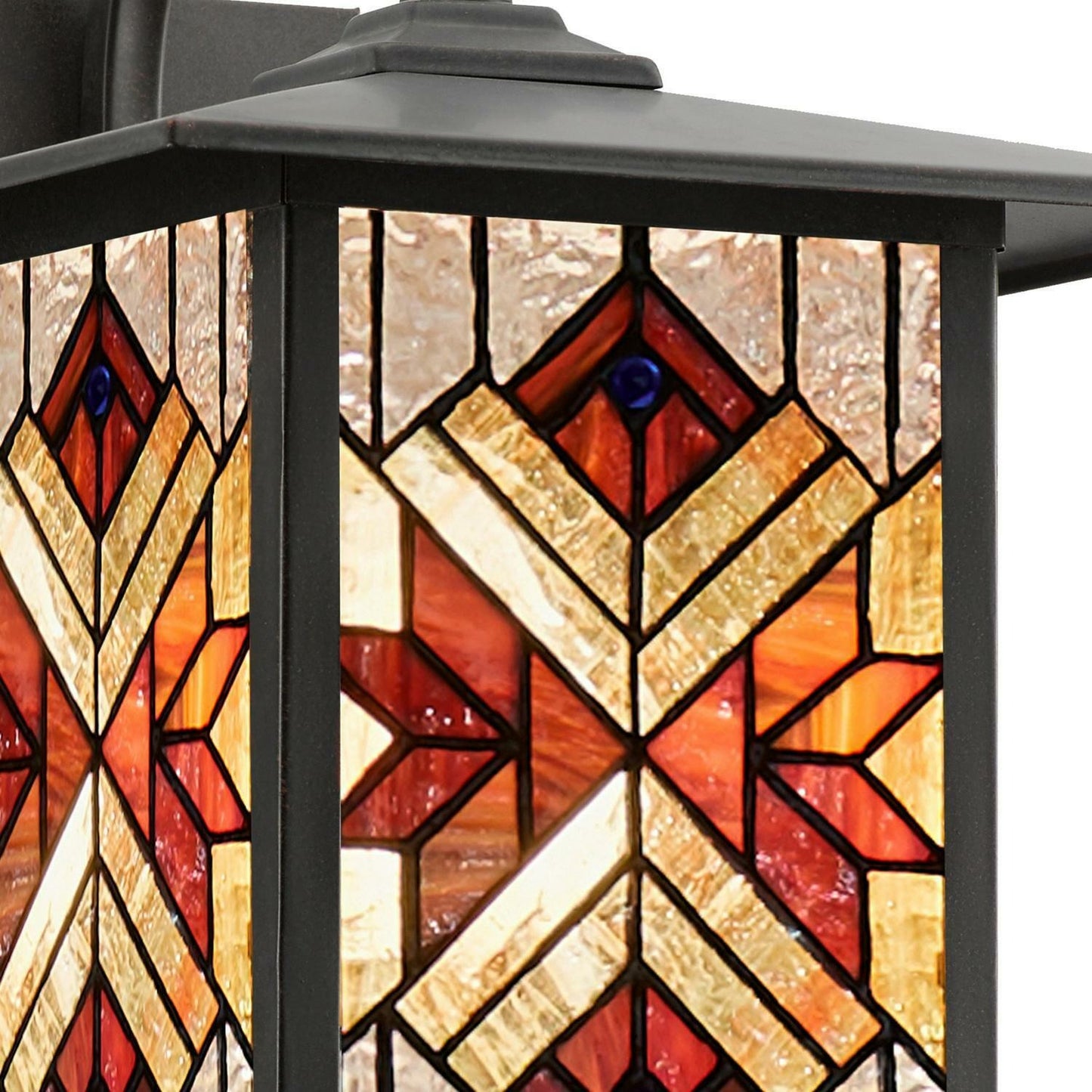 Oil Rubbed Bronze Finish Red Stained Glass 1-Light Outdoor Lantern Wall Sconce