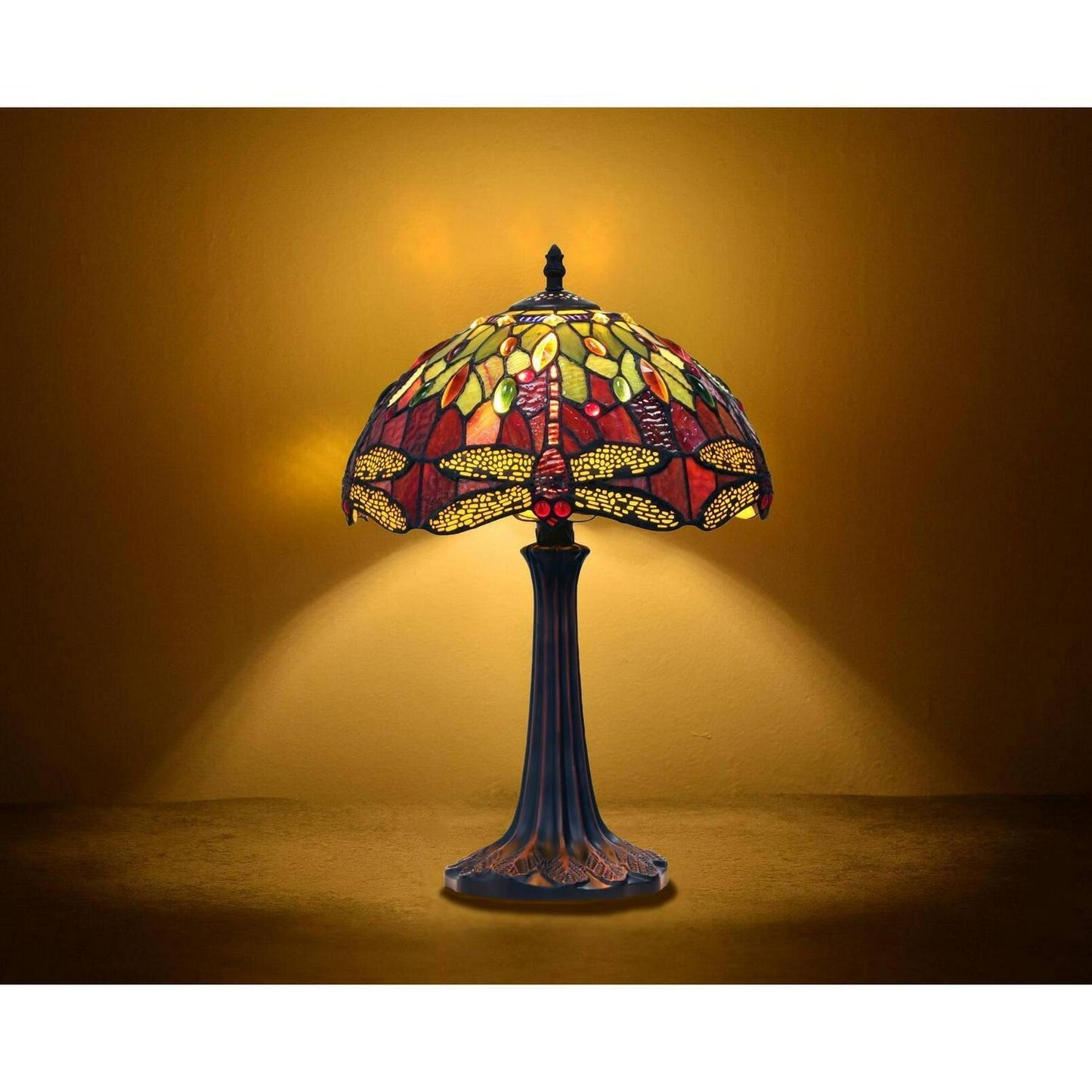 Red 18in Tiffany Style Stained Glass Traditional Dragonfly Table Lamp Nightstand