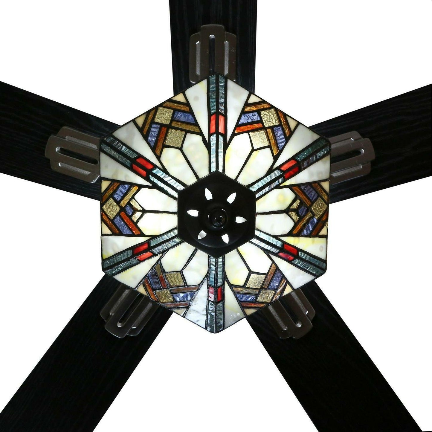 52in Mission Tiffany Style Stained Glass Hexagonal Dimmable LED Ceiling Fan