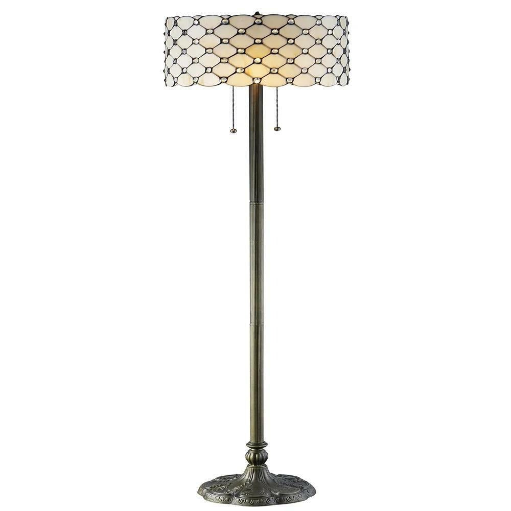 Tiffany Style Jeweled White Floor Lamp Diamond Shaped Pieces of Stained Glass