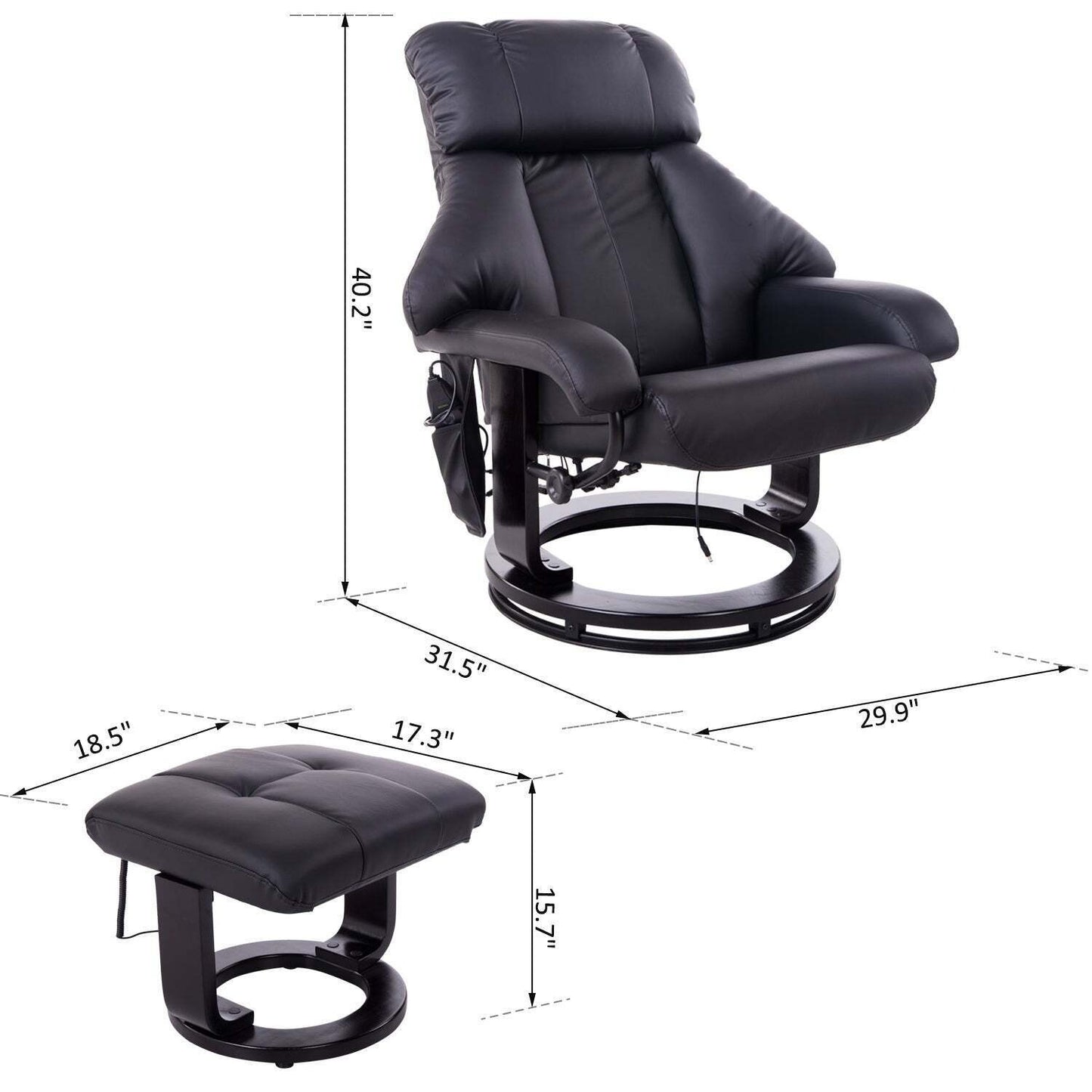 Black Recliner Chair with Ottoman Footrest and Vibration Massage