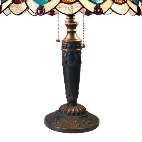 Handcrafted Emerald Victorian Tiffany Style Stained Glass 2-Light Table Lamp