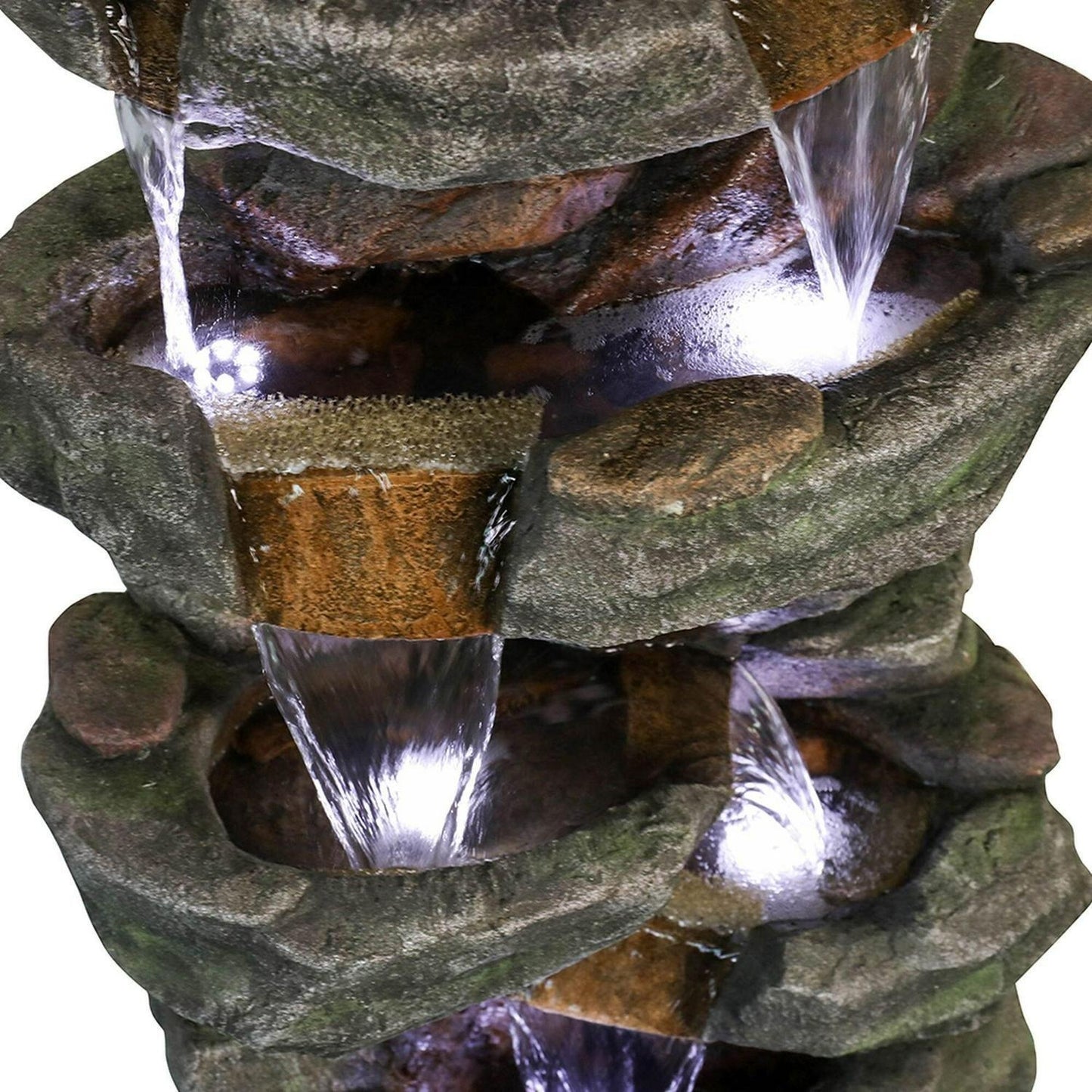 Rock 5-Tier Rock Outdoor Water Fountain: LED Lit, Easy Setup, Durable Polyresin