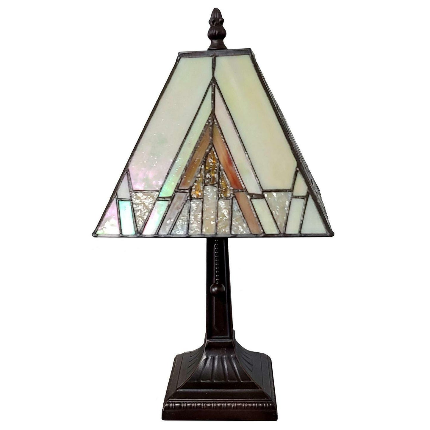 Mission Tiffany Style Stained Glass Table Lamp In Ivory And Orange 14.5 Tall