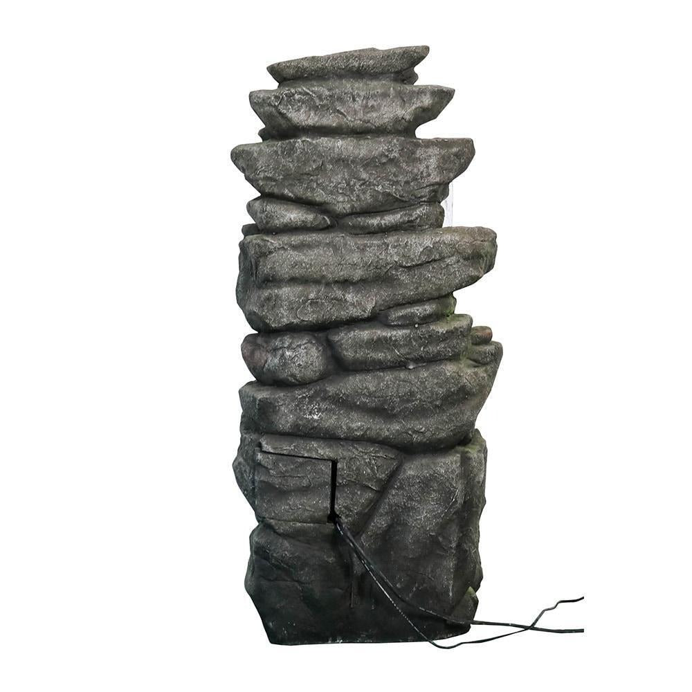 Relaxing Outdoor Water Fountain 6-Tier Rock Fountain, LED Lighted 40inT
