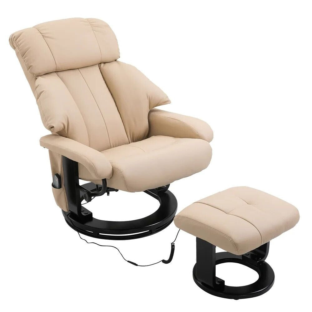 Beige Recliner Chair with Ottoman Footrest and Vibration Massage