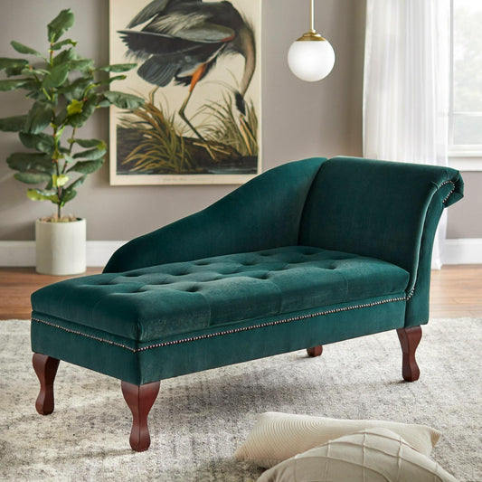 Emerald Green Storage Chaise Lounge Sofa Chair w/ Hidden Storage