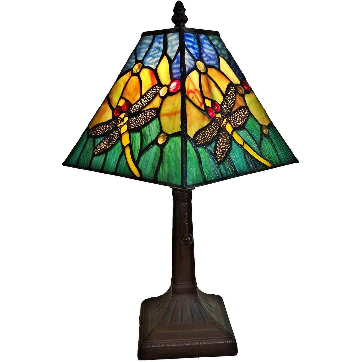 Dragonfly Table Accent Lamp Tiffany Style Mission Stained Glass 15in