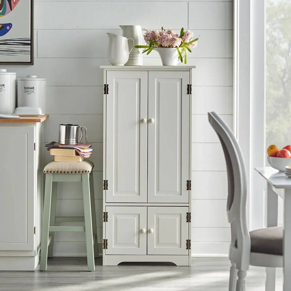 Country Kitchen Cabinet Storage Pantry Organizer Cupboard in Antique White 4ft