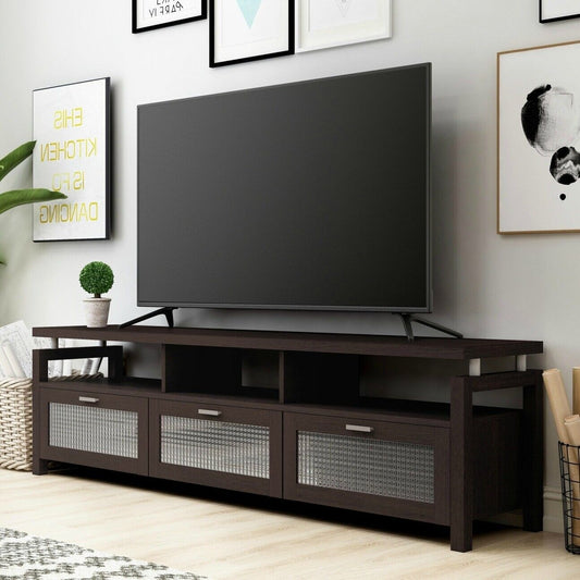 Espresso Finish Modern Media Entertainment Center TV Console Drop-Down Cabinets