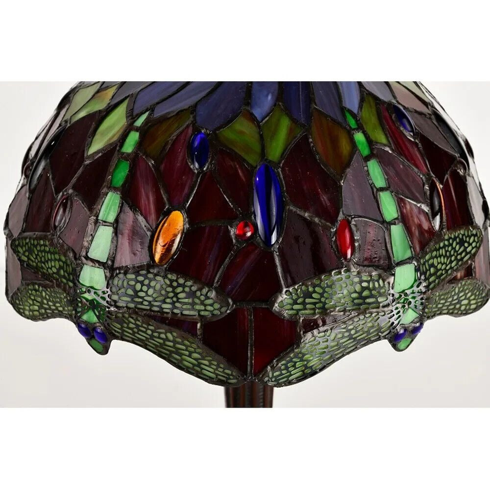 Tiffany Style Stained Glass Dragonfly Accent Table Lamp in Red and Purple 19in