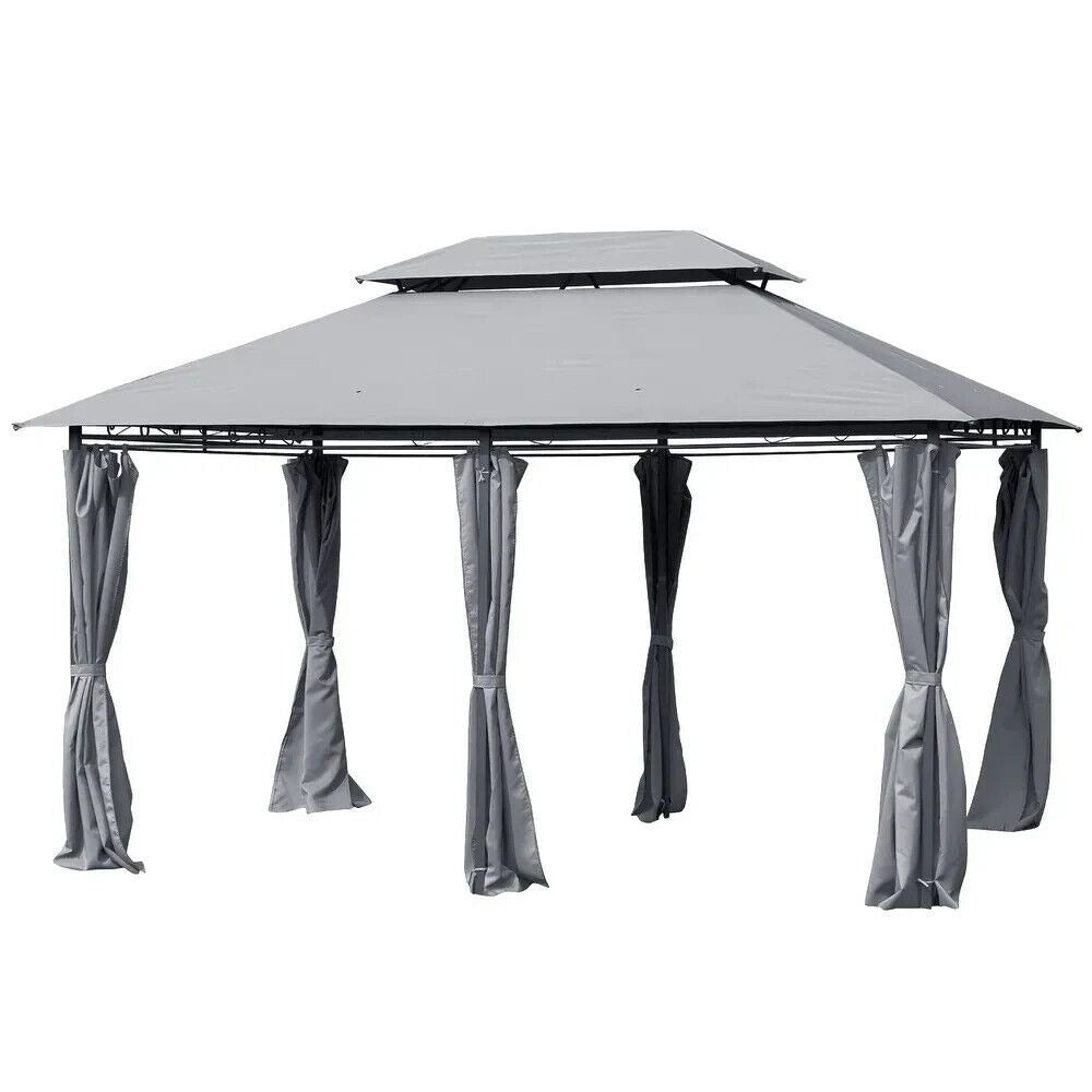 Elegant Outdoor Gazebo Double Tier Roof, Removeable Curtains, 10x13ft in Gray