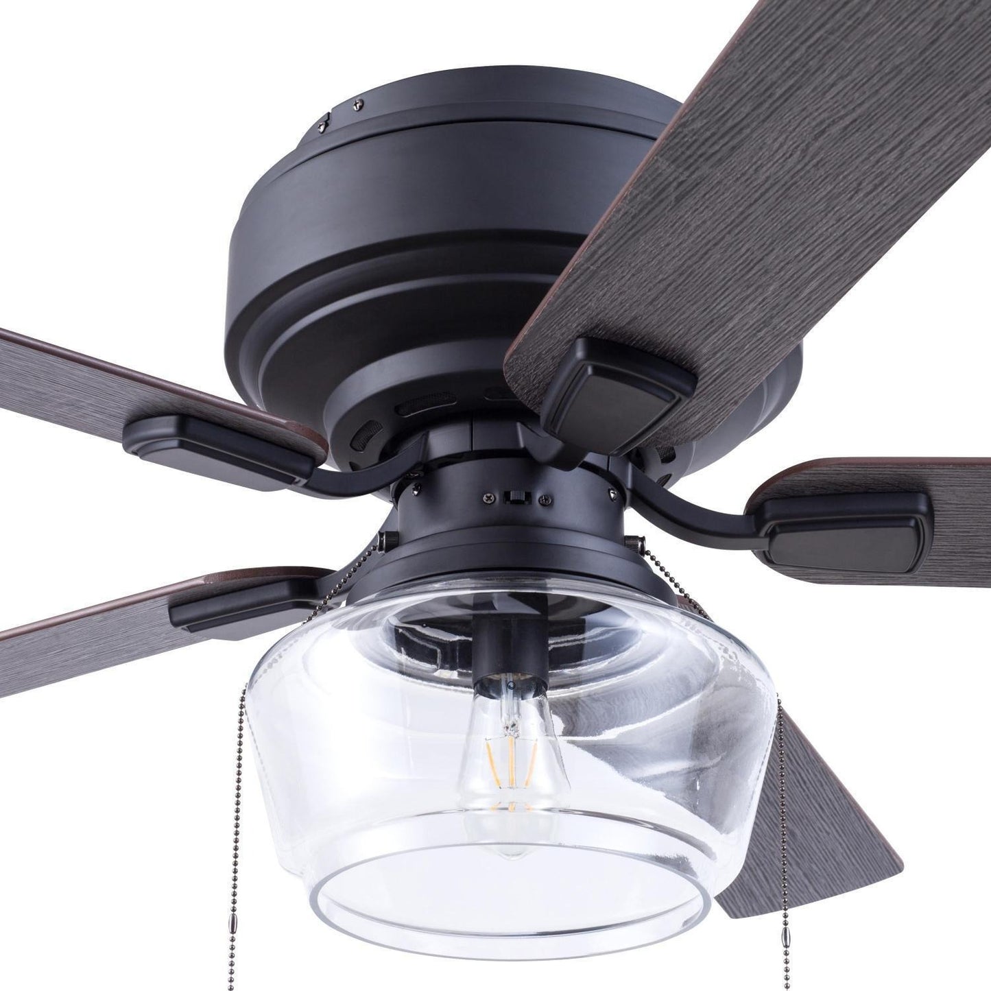 Matte Black 52in 5-Blade Single Light Flush Mount Ceiling Fan - Pull Chain