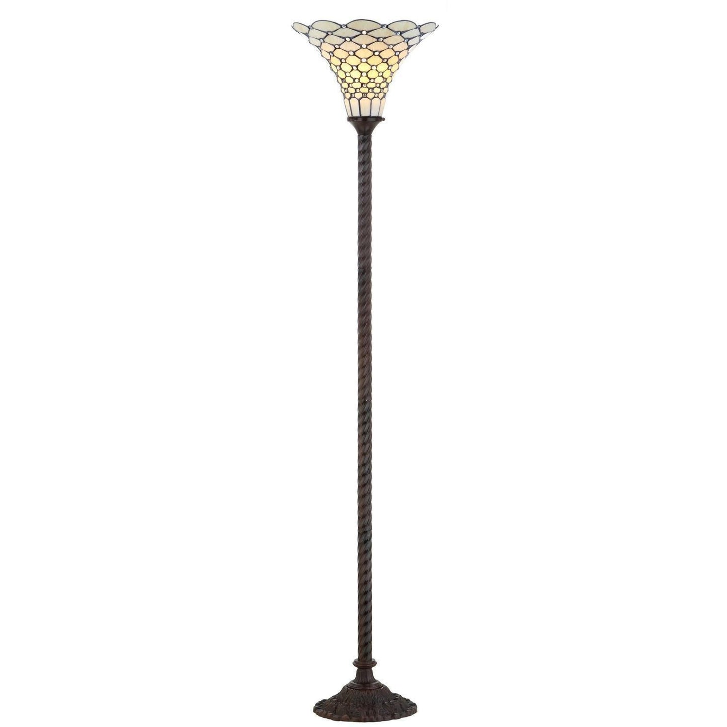 White Stained Glass Tiffany Style Torchiere LED Compatible Floor Lamp 70in