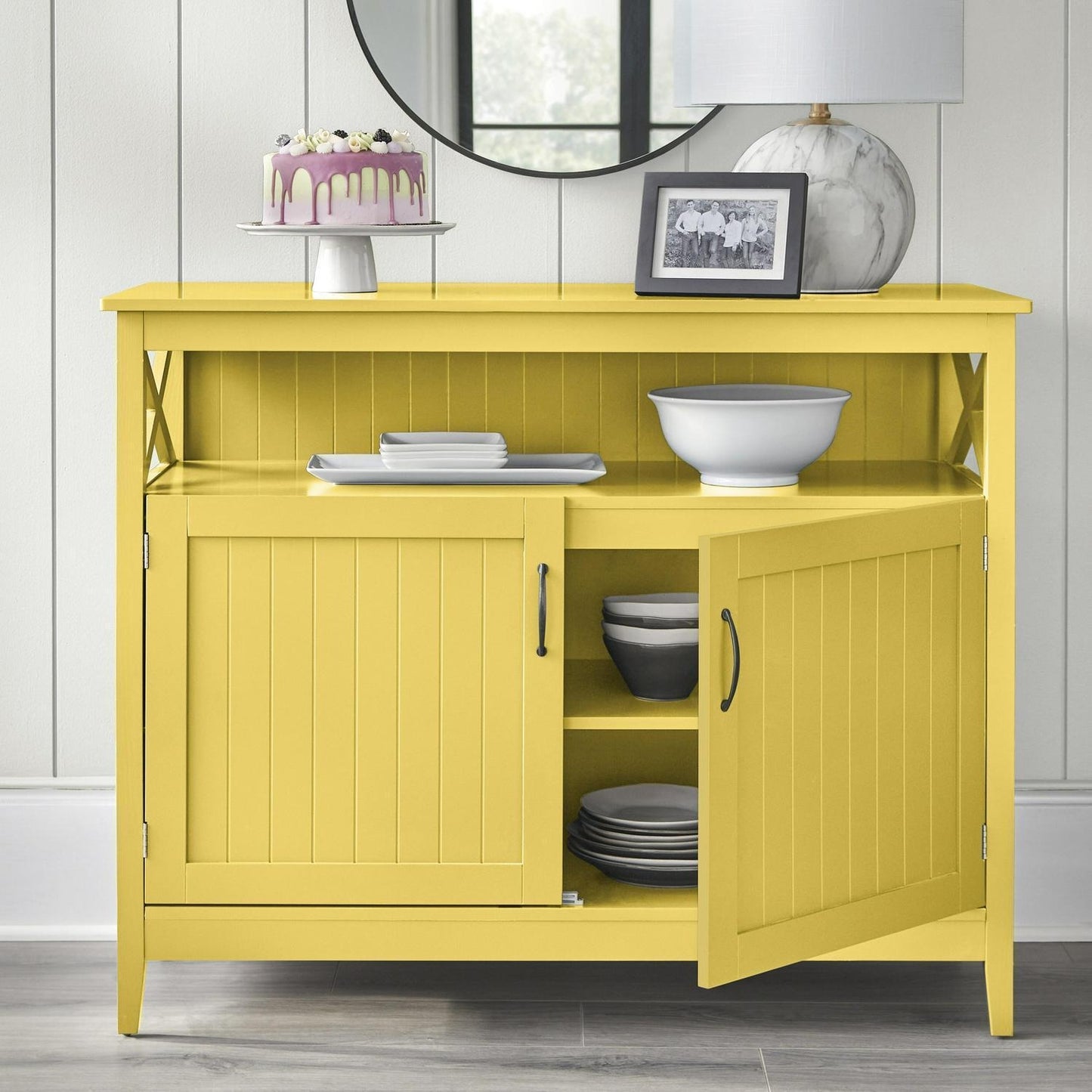 Dining Buffet Storage Cabinet Country Style Sideboard Country Yellow Finish