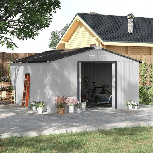 Outdoor Storage Garden Shed, Rust Resistant Galvanized Steel - 10x12ft, Lt Gray