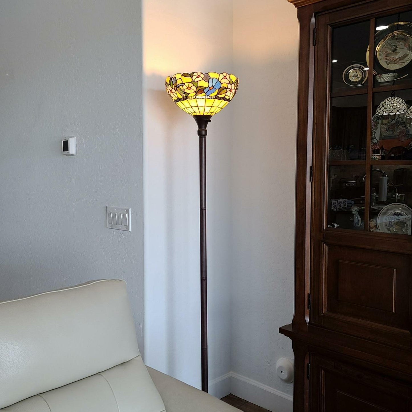 Tiffany Style Floor Torchiere Lamp 70in Stained Glass Floral Reading Accent Lamp