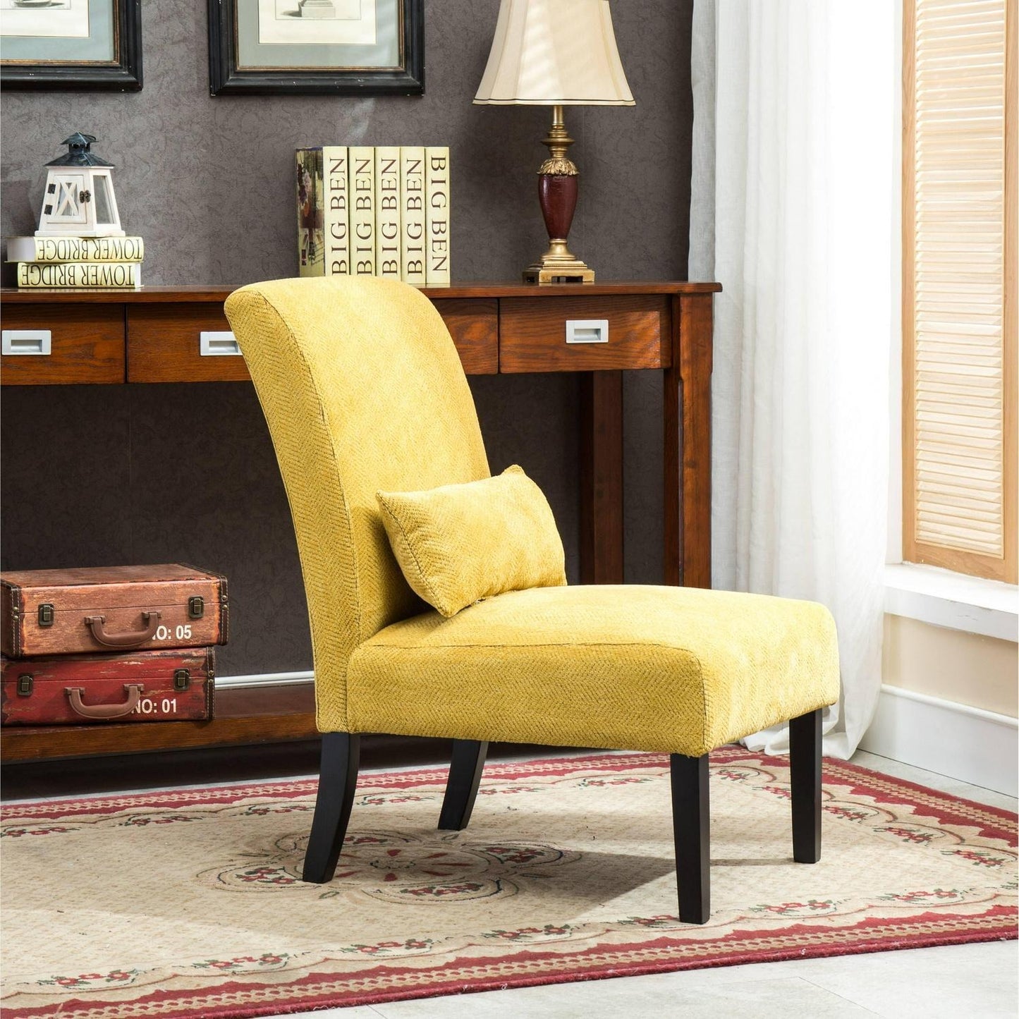 Yellow Chenille Fabric Accent Chair w/Matching Pillow - Livingroom, Bedroom