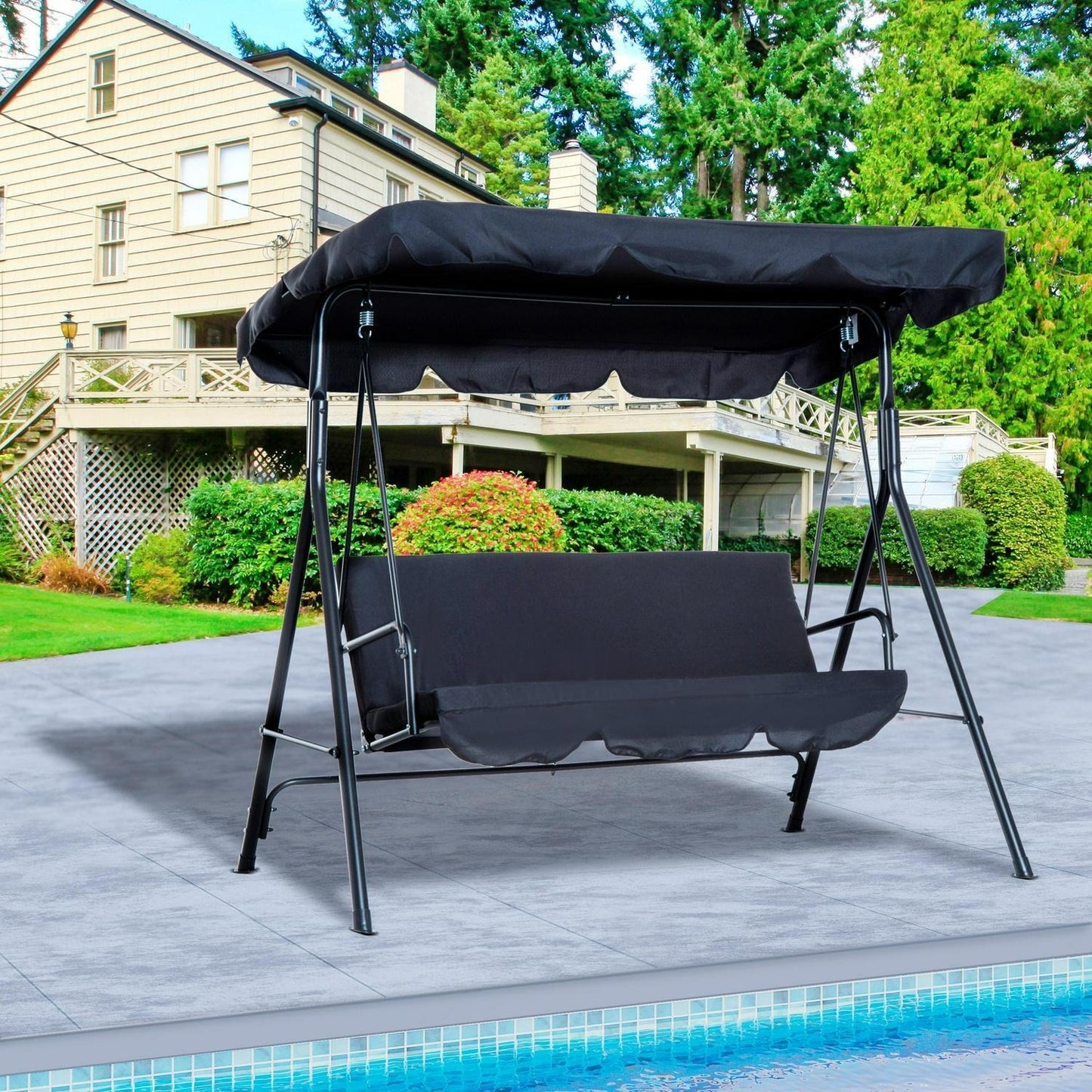 Patio Porch Swing with Adjustable Canopy Cover 3-Person in Black