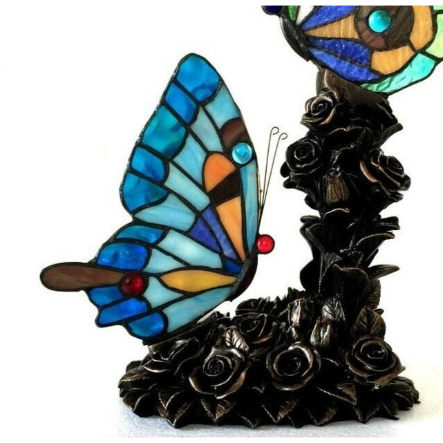 Butterflies Tiffany Style Stained Glass Accent Table Lamp in Blues