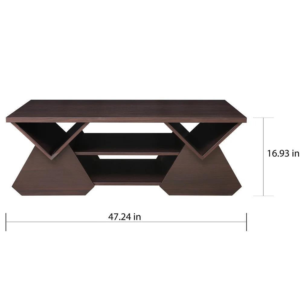 Modern Coffee Table Geometric Design In Espresso Finish With Storage 42inL