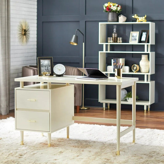 Desk Home Office 2-drawer Mid-Century Style Modern Desk in Antique White Finish