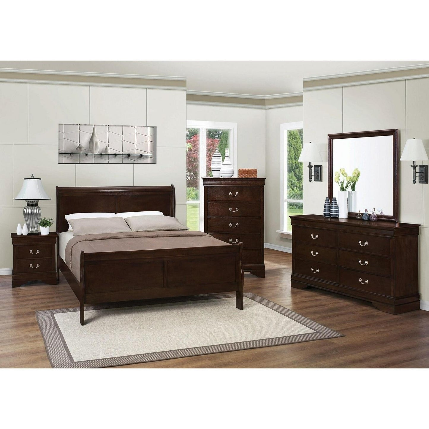 KING Size Traditional Sleigh Bed Hardwood Espresso Finish Bed