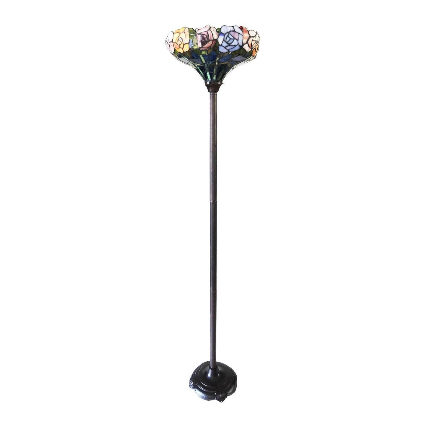 Rose Floral Theme Tiffany Style Stained Glass Traditional Torchiere Floor Lamp