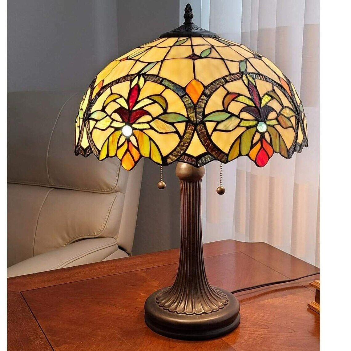 Floral Theme Table Lamp Stained Glass Tiffany Style 23 Tall Reading Accent Lamp