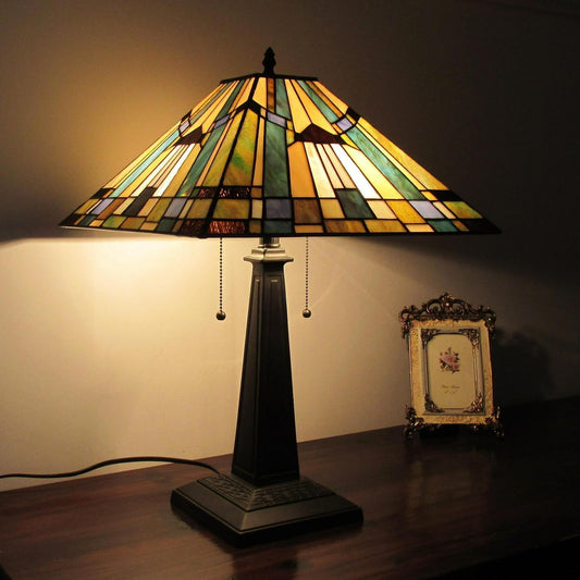 Tiffany Style Stained Glass Mission Table Lamp Blue Beige and Green 24in