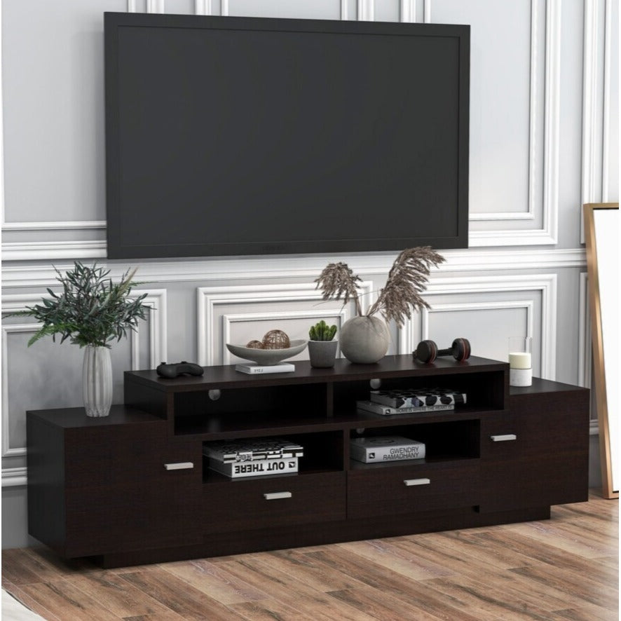 Modern 72in TV Media Entertainment Center Tiered Storage in Cappuccino Finish