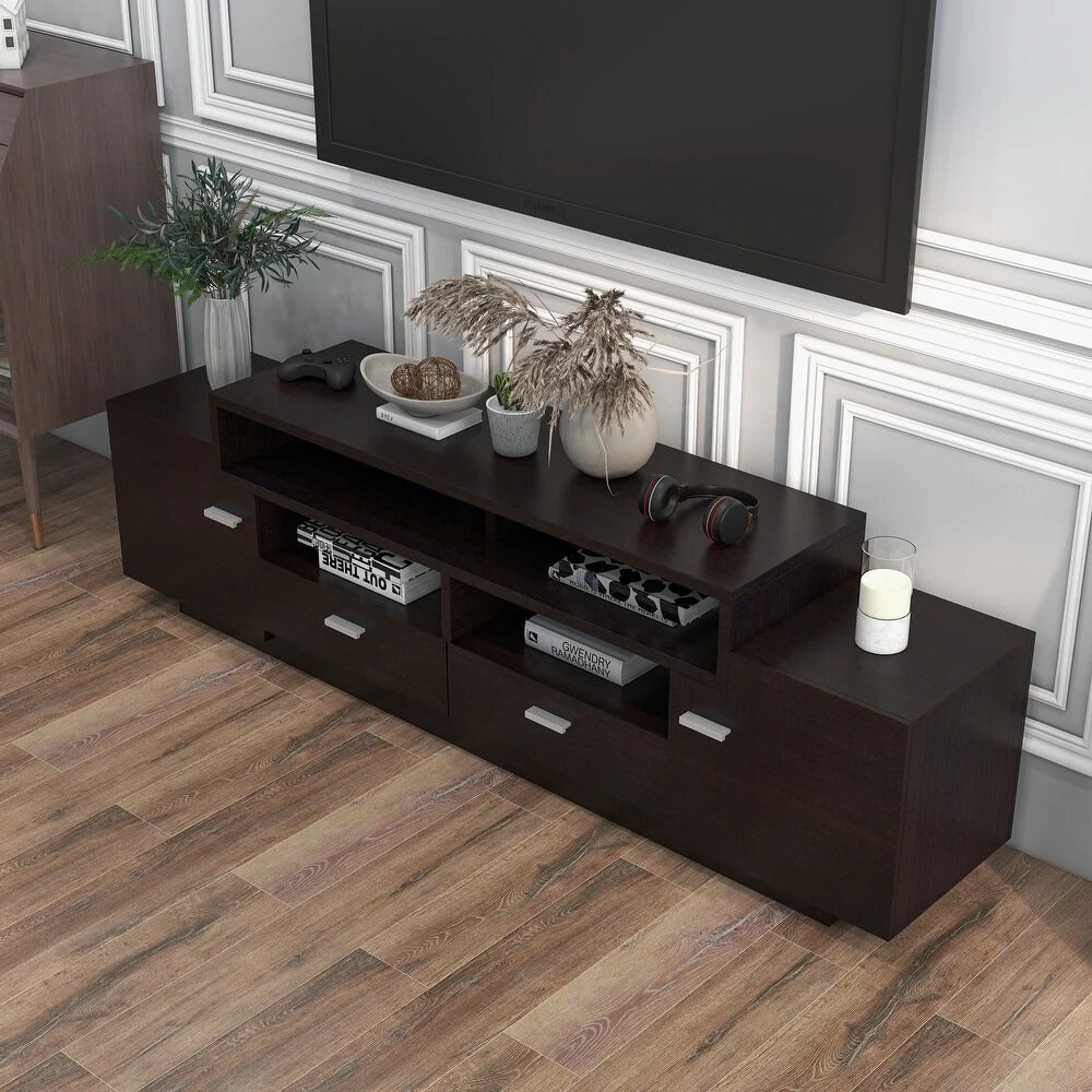 Modern 72in TV Media Entertainment Center Tiered Storage in Cappuccino Finish