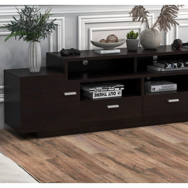 Modern 72in TV Media Entertainment Center Tiered Storage in Cappuccino Finish