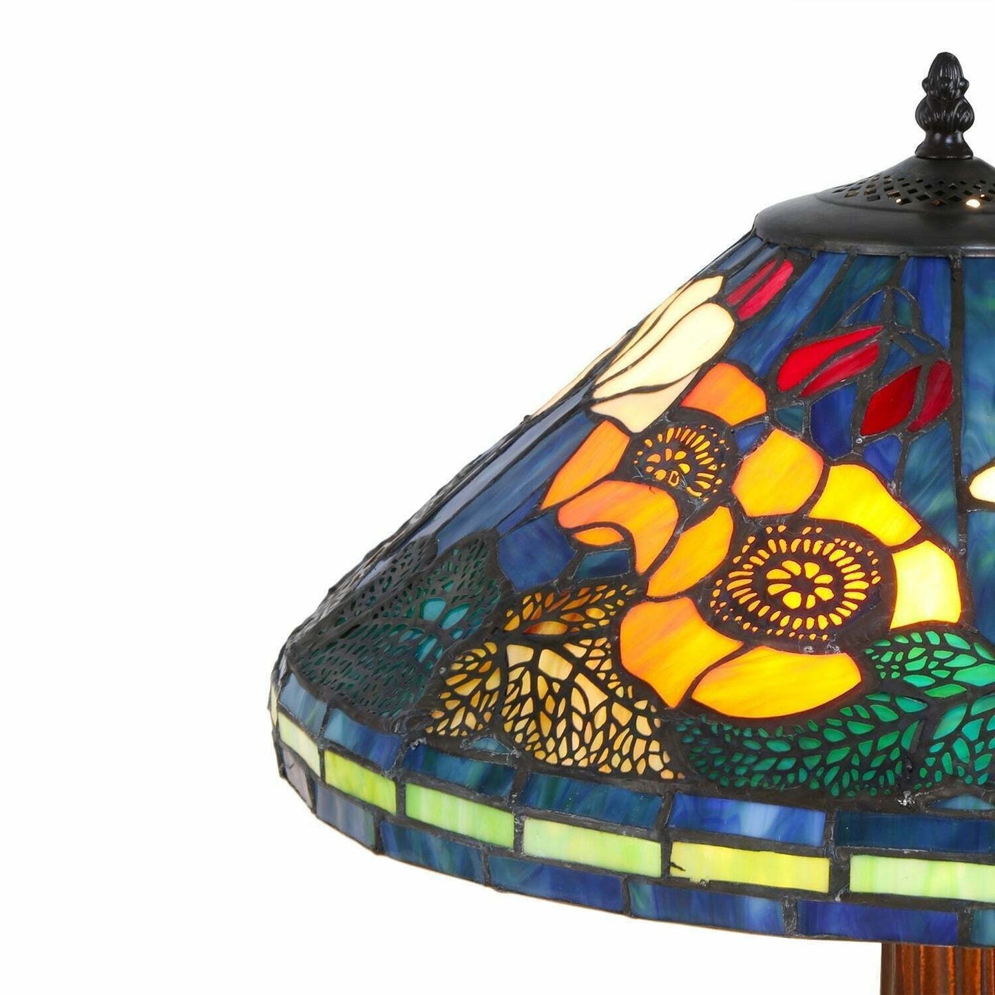 Set of 2 - Tiffany Style Golden Poppy Stained Glass Table Reading Accent Lamp