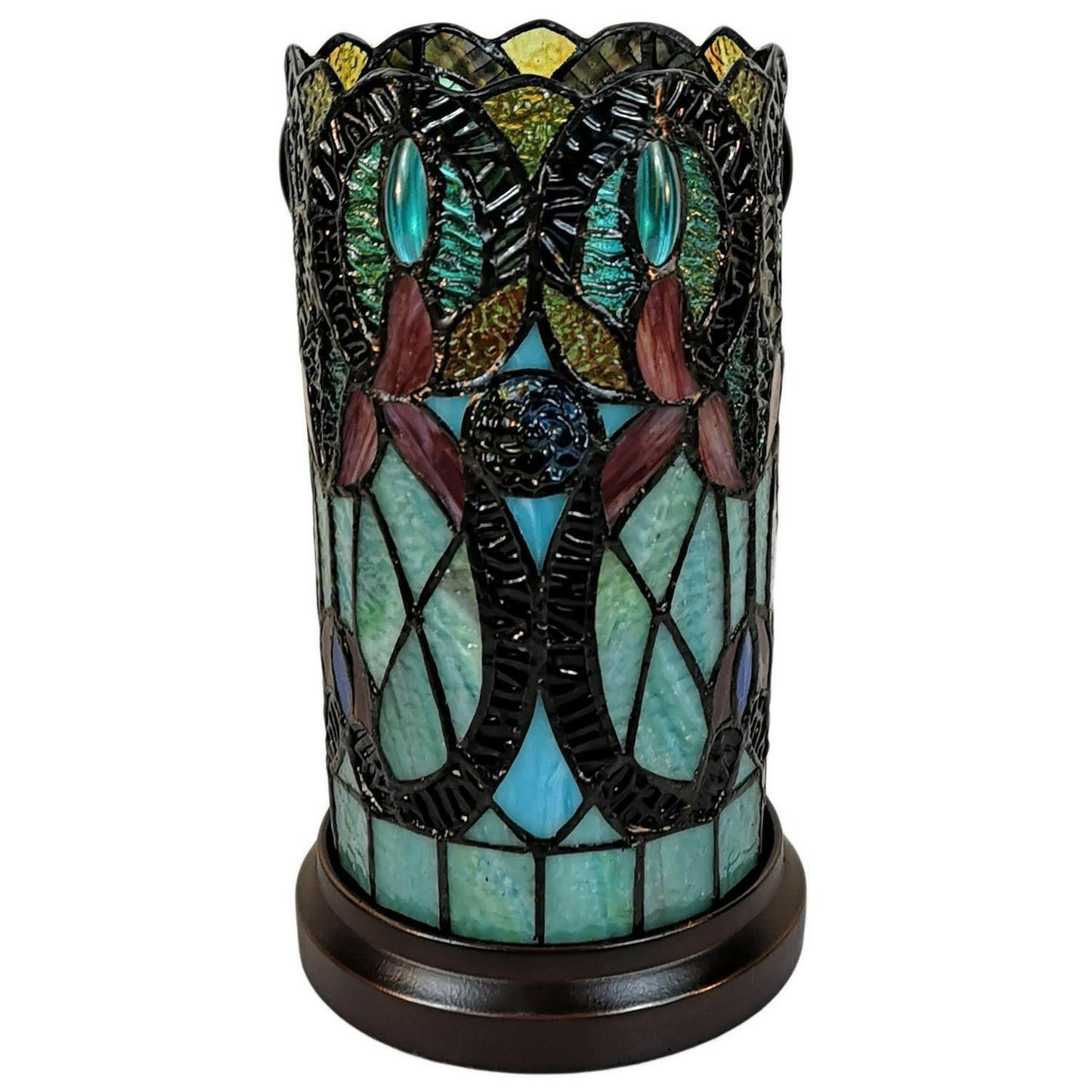 Electric Hurricane Pedestal Tiffany Style Stained Glass Table Lamp 10in