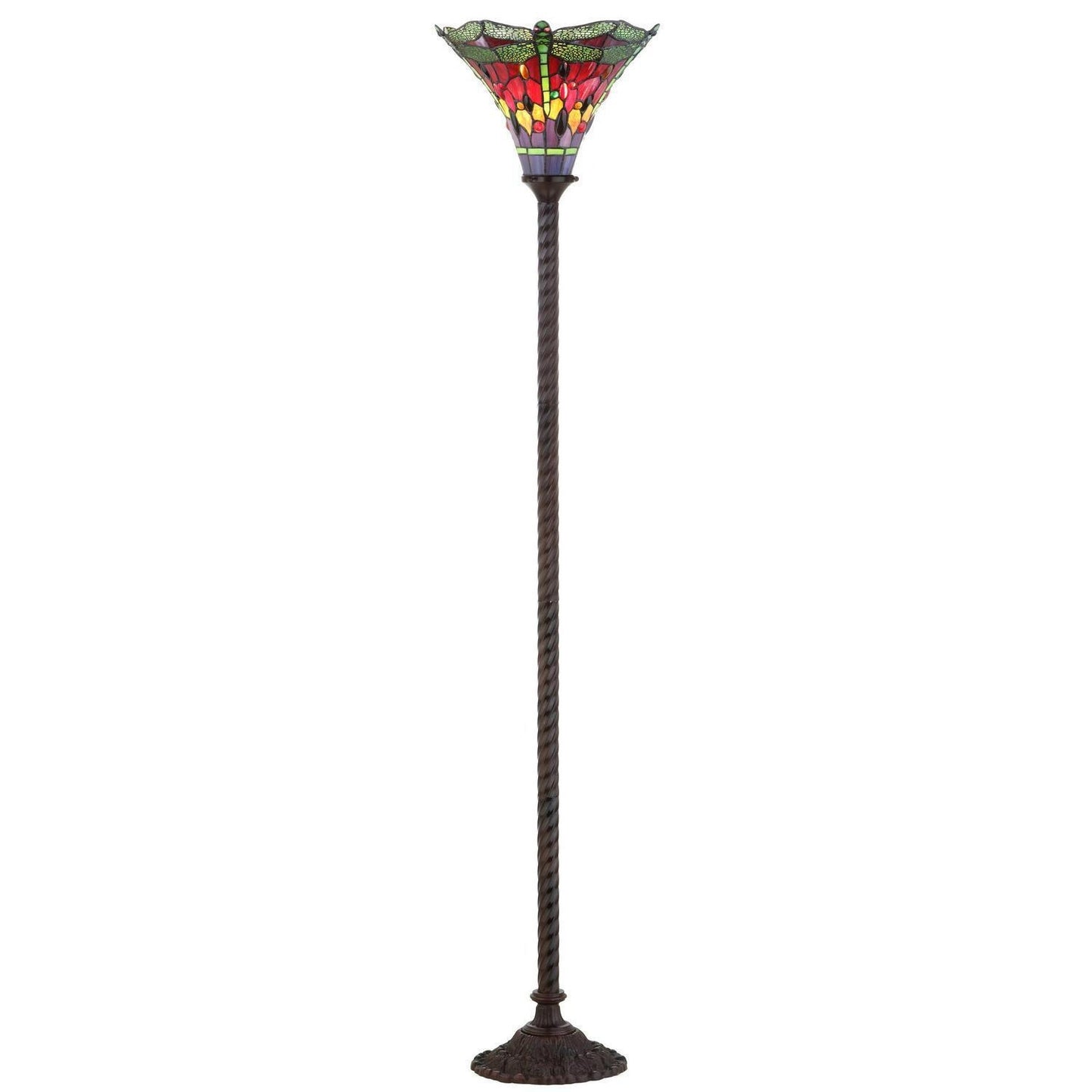 Tiffany Style Bright Red Stained Glass Dragonfly Torchiere Floor Lamp