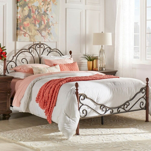 TWIN Size Scroll Cherry Bronze Finish Iron Bed Vintage Headboard and Footboard