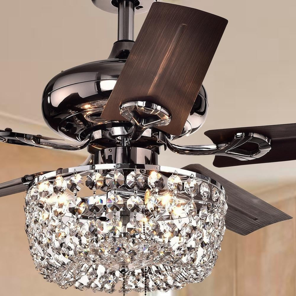 Brown Crystal Chandelier Ceiling Fan 3-Light 5-blade 43-inch -Pull Chain