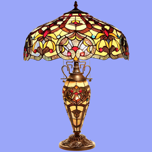 Victorian Design Double-Lit Bronze Finish Tiffany Style Stained Glass Table Lamp