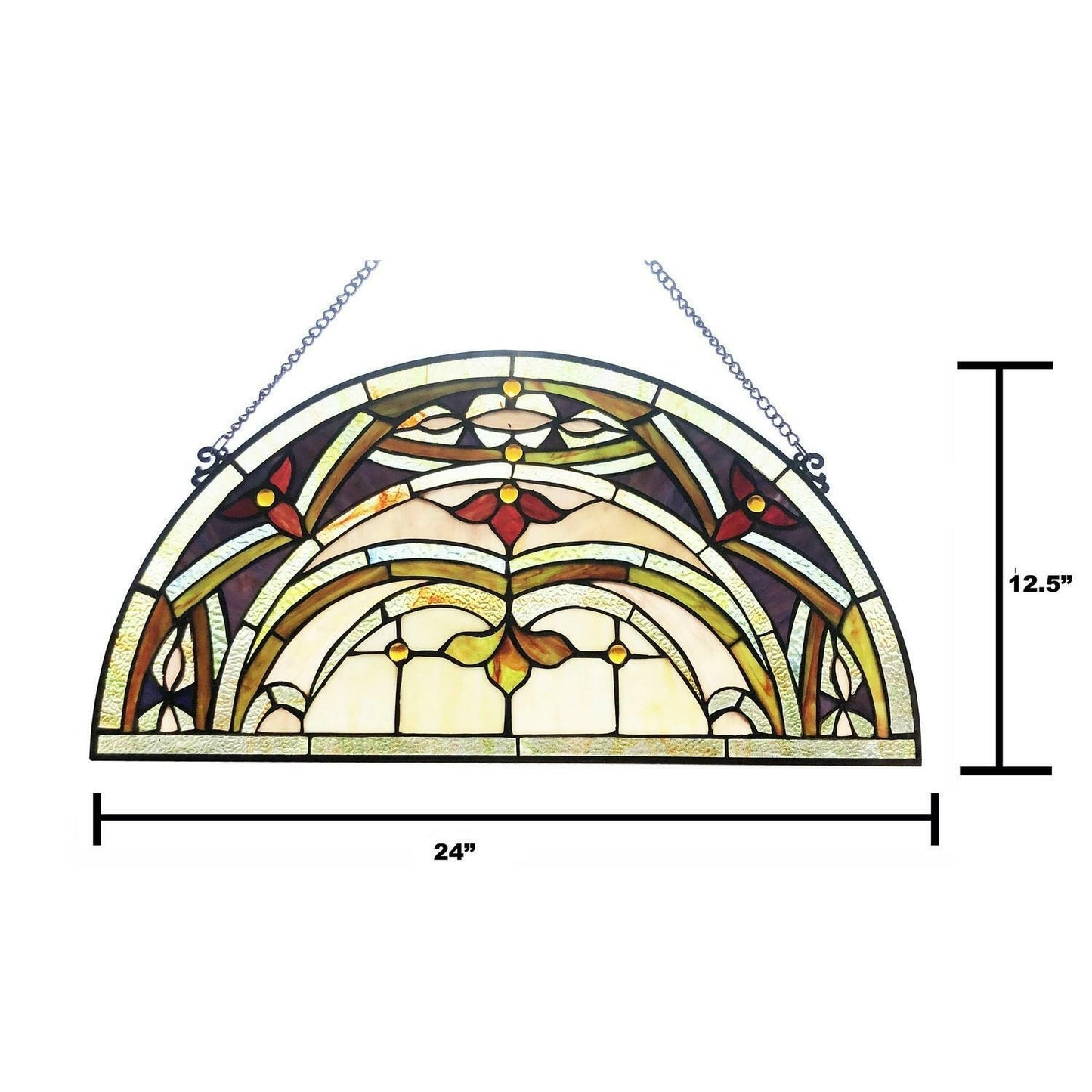 Half Circle Window Suncatcher Tiffany Style Stained Glass 24x12in Spring Tones