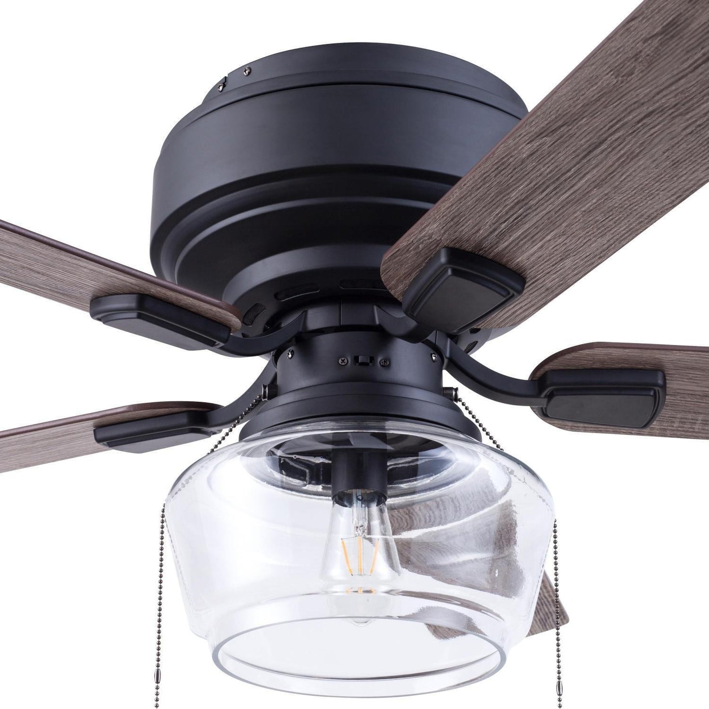 Matte Black 52in 5-Blade Single Light Flush Mount Ceiling Fan - Pull Chain